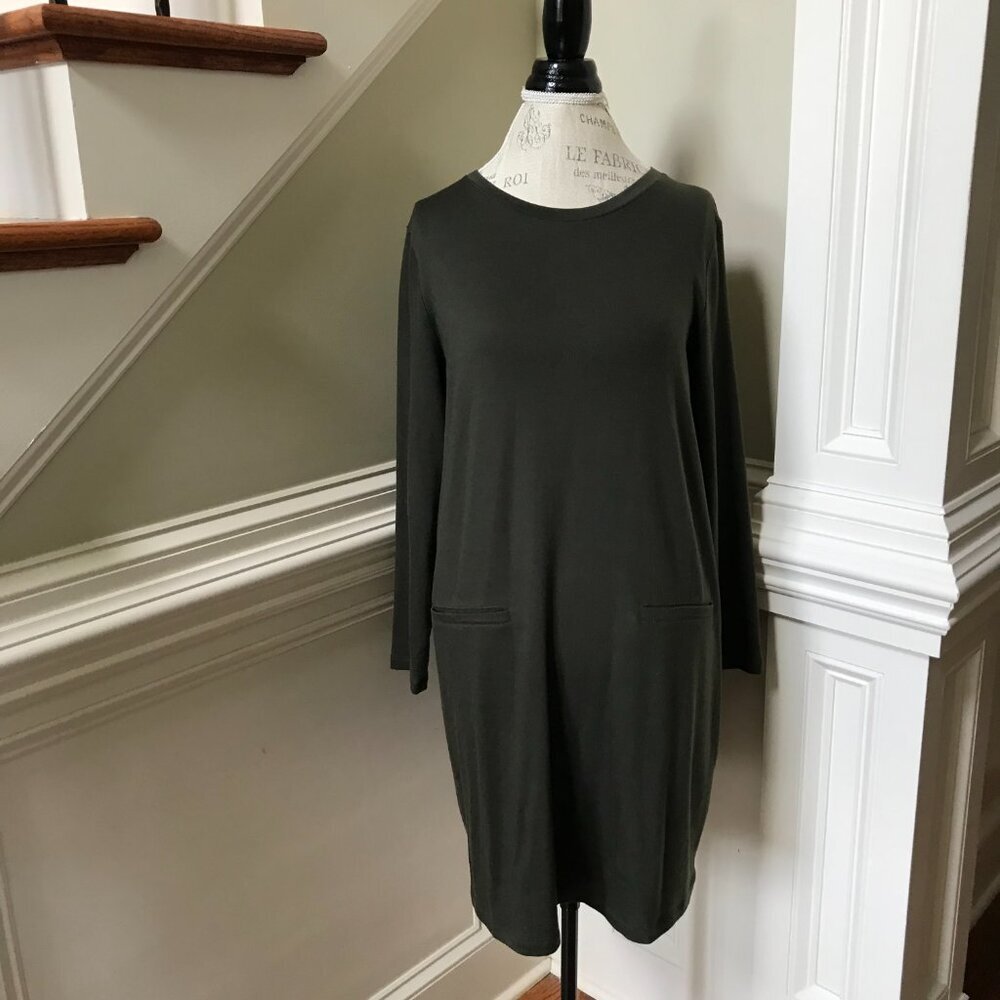 NWT Eileen Fisher Tencel Stretch Terry Dress Womens Large P Petite LP Green NEW - Picture 11 of 11